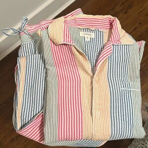 Multicolored Striped Seersucker Pajama Set